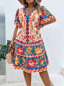 SHEIN Clasi 大碼印花蝴蝶袖洋裝