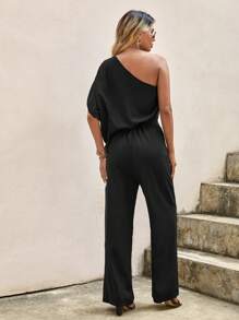 SHEIN Clasi Mono de un hombro ribete con fruncido - Negro - Ver 2