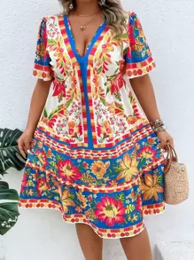 SHEIN Clasi 大碼印花蝴蝶袖洋裝