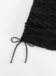 Swim Vcay Summer Beach Drawstring Side Cover Up Skirt - Black - View 3