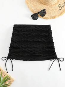 Swim Vcay Summer Beach Drawstring Side Cover Up Skirt - Black - View 5