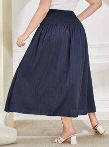 Mulvari Plus Tie Front Solid Skirt - Navy Blue - View 2