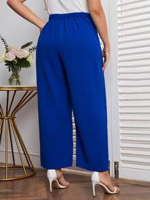 SHEIN Privé Quần Plus Size Thắt nút Trọn gói màu trơn Giải trí - Xanh đậm - Xem 2