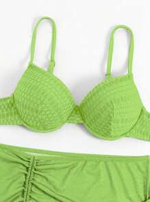素色聚攏比基尼泳裝 - 綠色 - 查看 5