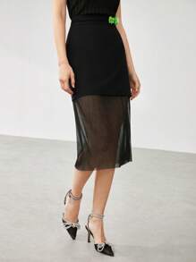 MOTF PREMIUM 3D FLOWER DETAIL MESH SKIRT - Black - View 2