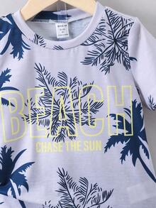 SHEIN Bộ thời trang bé trai Lá thư Nhiệt đới Boho - Nhiều màu - Xem 5