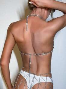 金屬質感吊脖文胸 - 銀色 - 查看 2