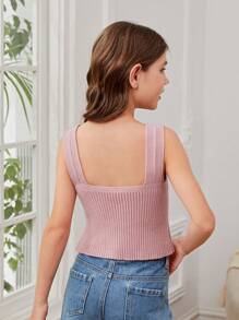 SHEIN Chicas Top unicolor tejido de canalé - Rosa vieja - Ver 2