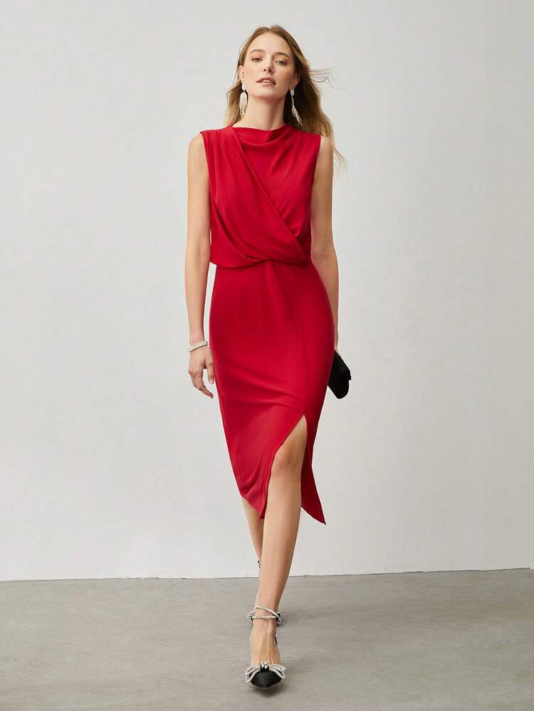 DRAPED FITTED MIDI DRESS