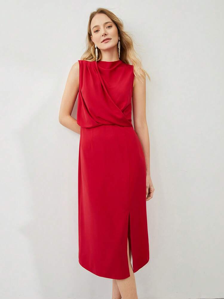 DRAPED FITTED MIDI DRESS