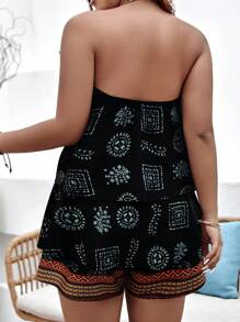 SHEIN Clasi Plus Geo Print Tube Top & Shorts - Multicolor - View 2