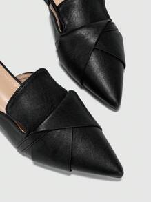 女款舒適百搭包頭粗跟一腳蹬鞋，夏季戶外穿著極簡尖頭鬆弛半後扣鞋 - 黑色 - 查看 8