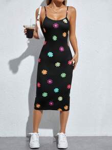 SHEIN PETITE Floral Print Cami Bodycon Dress