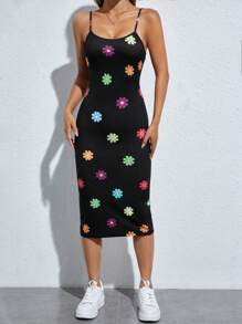 SHEIN PETITE Floral Print Cami Bodycon Dress
