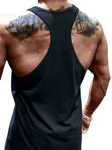 Men Flag & Letter Graphic Racerback Sports Tank Top - Black - View 2