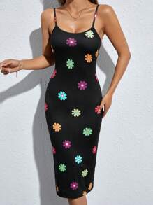 SHEIN PETITE Floral Print Cami Bodycon Dress