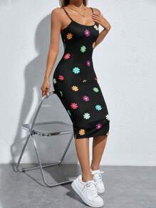 SHEIN PETITE Floral Print Cami Bodycon Dress
