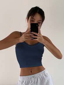 DAZY Lace Trim Crop Cami Top - Blue - View 3