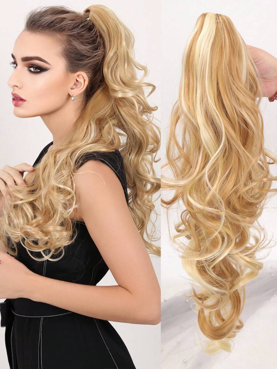 Long Curly Ponytail Synthetic Hair Extension - Multicolor - View 1