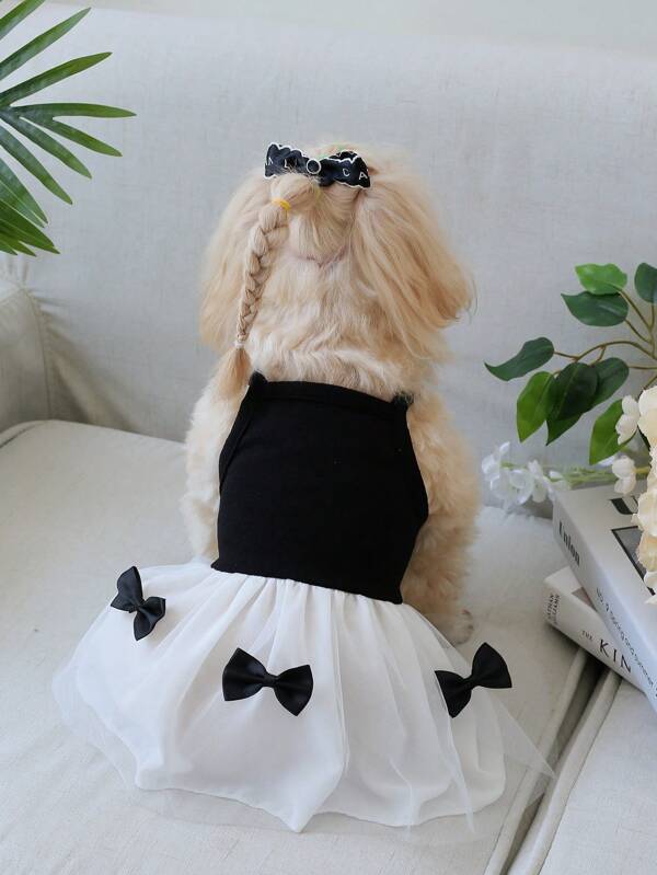 1pc Simple & High-End Bowknot Design Mesh Tutu Dress With Straps For Cats And Dogs, Suitable For Spring And Summer