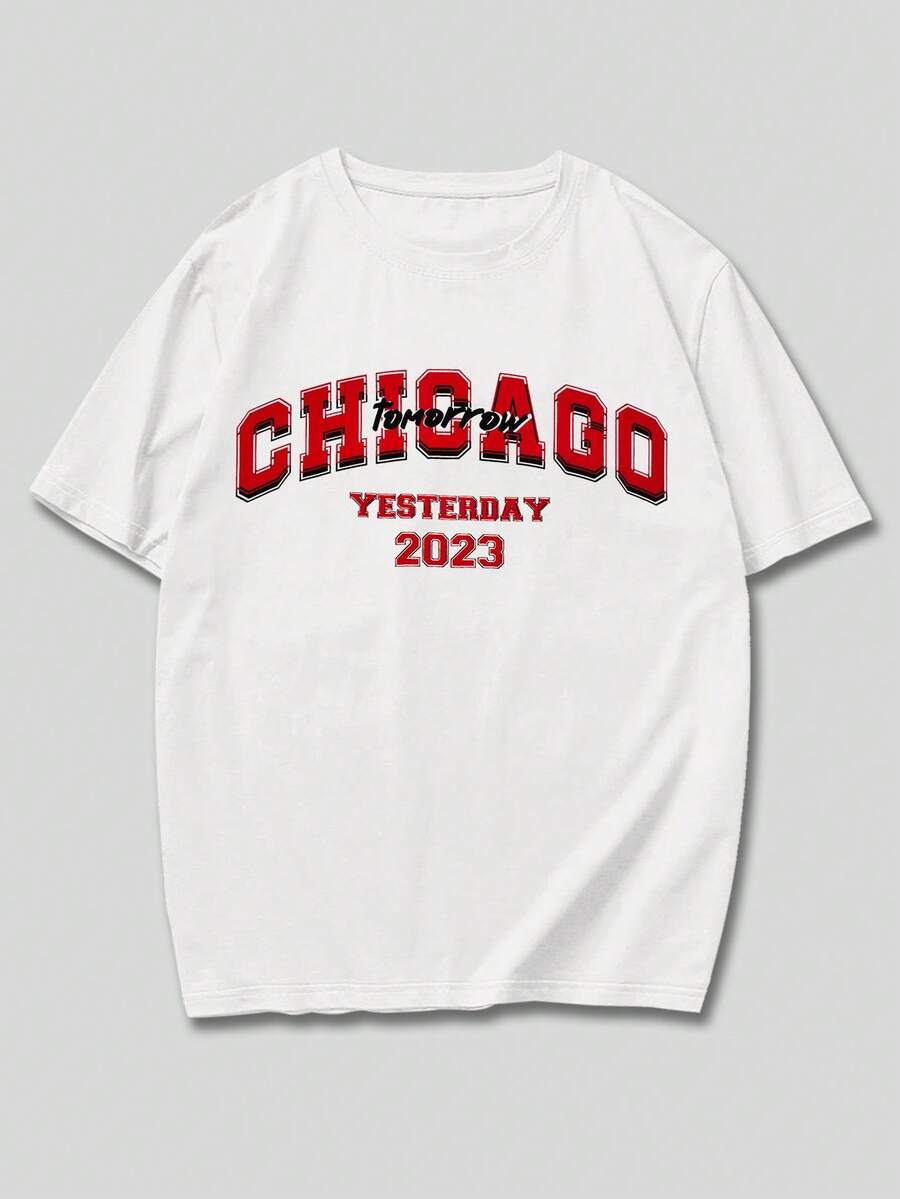 ROMWE MEN Prep Hombres Camiseta con estampado de letra - Blanco - Ver 1