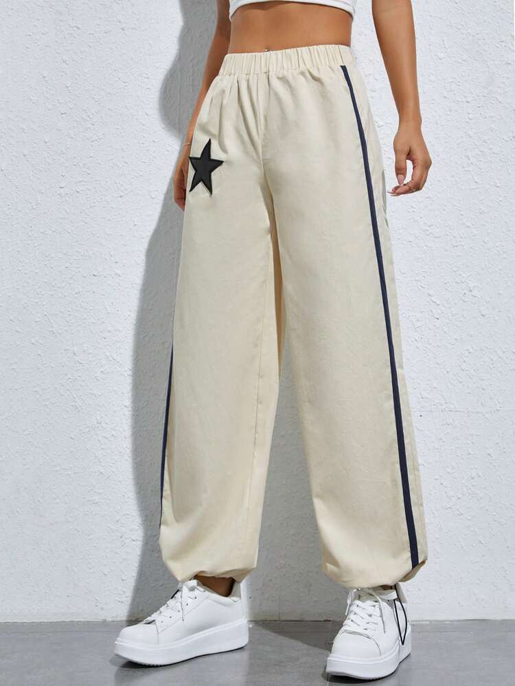 Star Patched Contrast Side Seam Pants