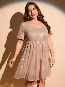 SHEIN Clasi 大碼大圓領亮片洋裝 - 香檳色 - 查看 4