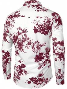 男士印花前排扣襯衫 - 紅白色 - 查看 2