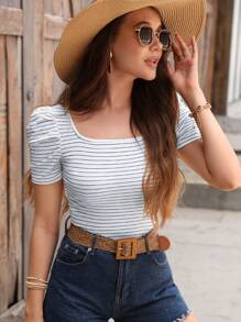 SHEIN VCAY Camiseta con estampado de rayas de manga farol