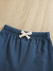 SHEIN Baby Boy Lion & Letter Graphic Tee & Sweatpants - Blue and White - View 4