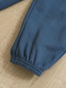 SHEIN Baby Boy Lion & Letter Graphic Tee & Sweatpants - Blue and White - View 5