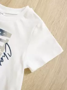 SHEIN Baby Boy Lion & Letter Graphic Tee & Sweatpants - Blue and White - View 6