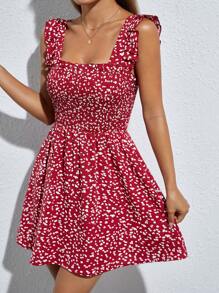 SHEIN PETITE 滿版印花荷葉邊洋裝 - 彩色 - 查看 5