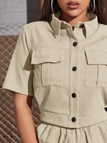 Mulvari Flap Pocket Button Up Blouse & Straight Leg Pants 2 Piece Set - Apricot - View 5