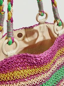 SHEIN VCAY 撞色草編包流蘇裝飾大碼適用於度假 - 彩色 - 查看 7