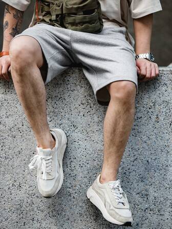 Hombres Shorts con diseño de parche de letra con bolsillo oblicuo