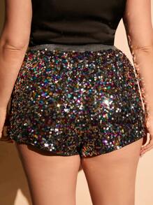 SHEIN Clasi Plus Sequin Shorts - Multicolor - View 3