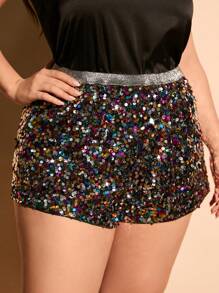 SHEIN Clasi Plus Sequin Shorts - Multicolor - View 4