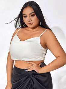 evoluSHEIN X Anitta Plus Draped Collar Crop Cami Top - White - View 3