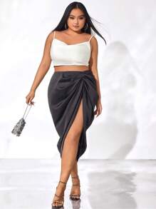 evoluSHEIN X Anitta Plus Draped Collar Crop Cami Top - White - View 4