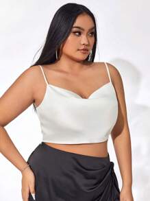 evoluSHEIN X Anitta Plus Draped Collar Crop Cami Top - White - View 5