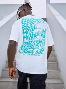 Manfinity EMRG 男士蘑菇和字母圖案T恤 - 白色 - 查看 5