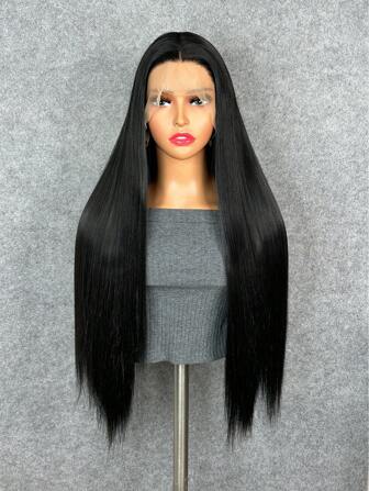 Lace Front Wigs Pre Plucked Hairline With Baby Hair Kinky Straight Feeling Synthetic Fiber Wigs Natural