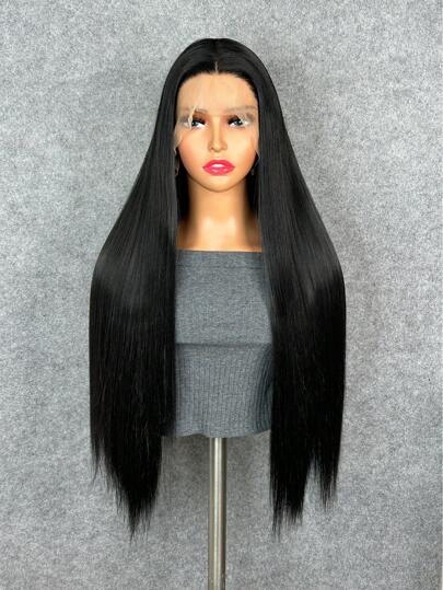 Lace Front Wigs Pre Plucked Hairline With Baby Hair Kinky Straight Feeling Synthetic Fiber Wigs Natural