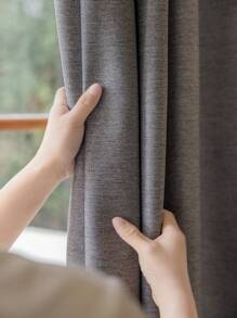 1 件纯色半遮光亚麻隔热降噪窗帘适用于客厅和卧室，防尘 - 深灰色 - 查看 1