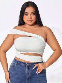 evoluSHEIN X Anitta áo nữ kích thước lớn Cắt ra Xù màu trơn Giải trí - trắng - Xem 1