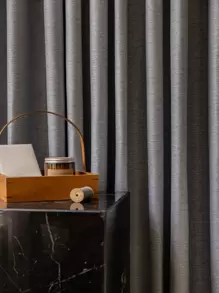 1 件纯色半遮光亚麻隔热降噪窗帘适用于客厅和卧室，防尘 - 深灰色 - 查看 5