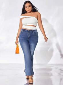 evoluSHEIN X Anitta áo nữ kích thước lớn Cắt ra Xù màu trơn Giải trí - trắng - Xem 5