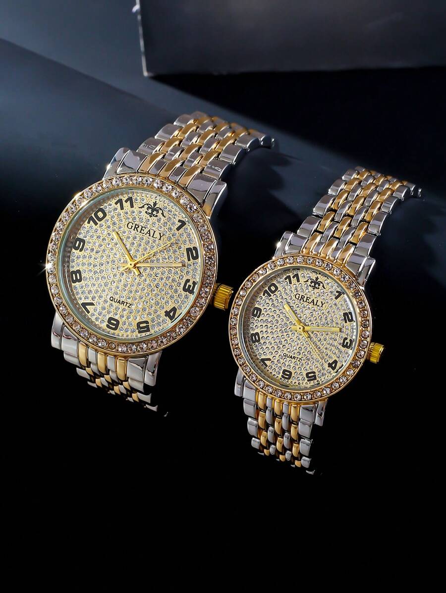 Của phụ nữ Thời trang Pha lê Không thấm nước Chữ số Quay số Vòng tay Tròn Lấp lánh Màu bạc Vòng tay Premium Pha lê Vòng tay Đồng hồ Quý cô Món quà - Vàng - Xem 1