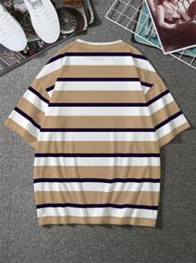 Manfinity Hypemode Men Striped & Letter Graphic Drop Shoulder Tee - Multicolor - View 2